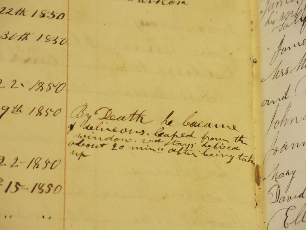 detail of register page with handwritten note about Dean Carty