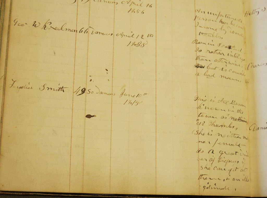 detail of register page with handwritten notes