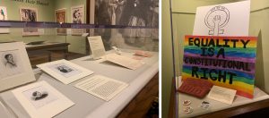 Display cases in the "Can She Do It?" exhibition