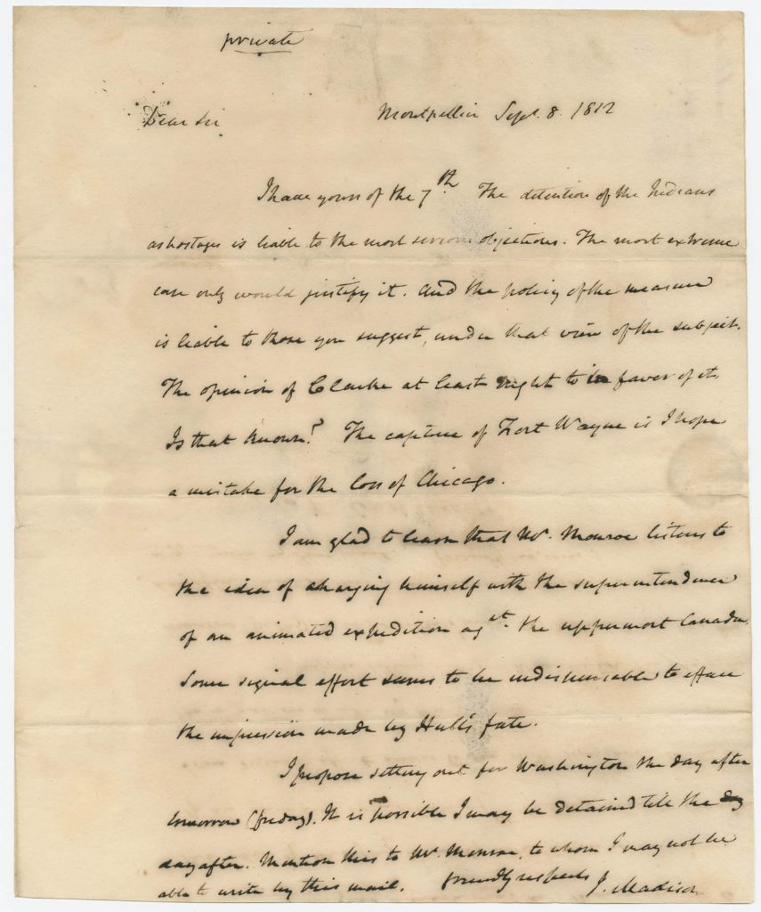 Madison to Eustis, 8 September 1812