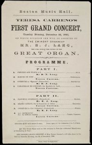 Program for 22 December 1863 concert