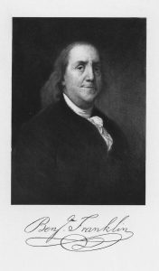 Black and white image of Benjamin Franklin