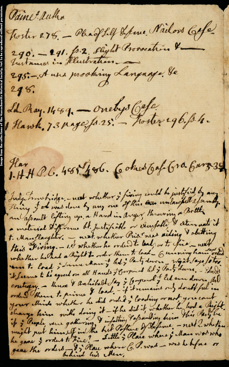 MHS Collections Online: Notes On The Boston Massacre Trials, By John ...