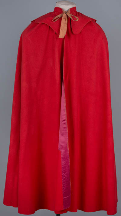 Cloak belonging to Henry Bromfield English superfine wool, pink satin facings, red ribbon Cloak belonging to Henry Bromfield English superfine wool, pink satin facings, red ribbon