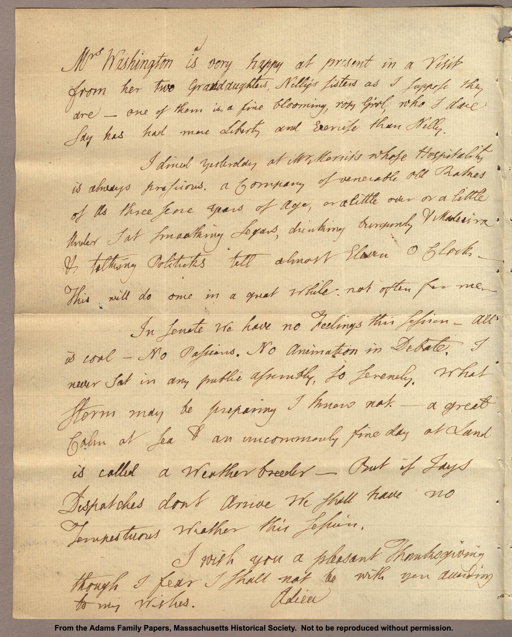 Abigail Adams Letter To John Adams Vevay Theadora