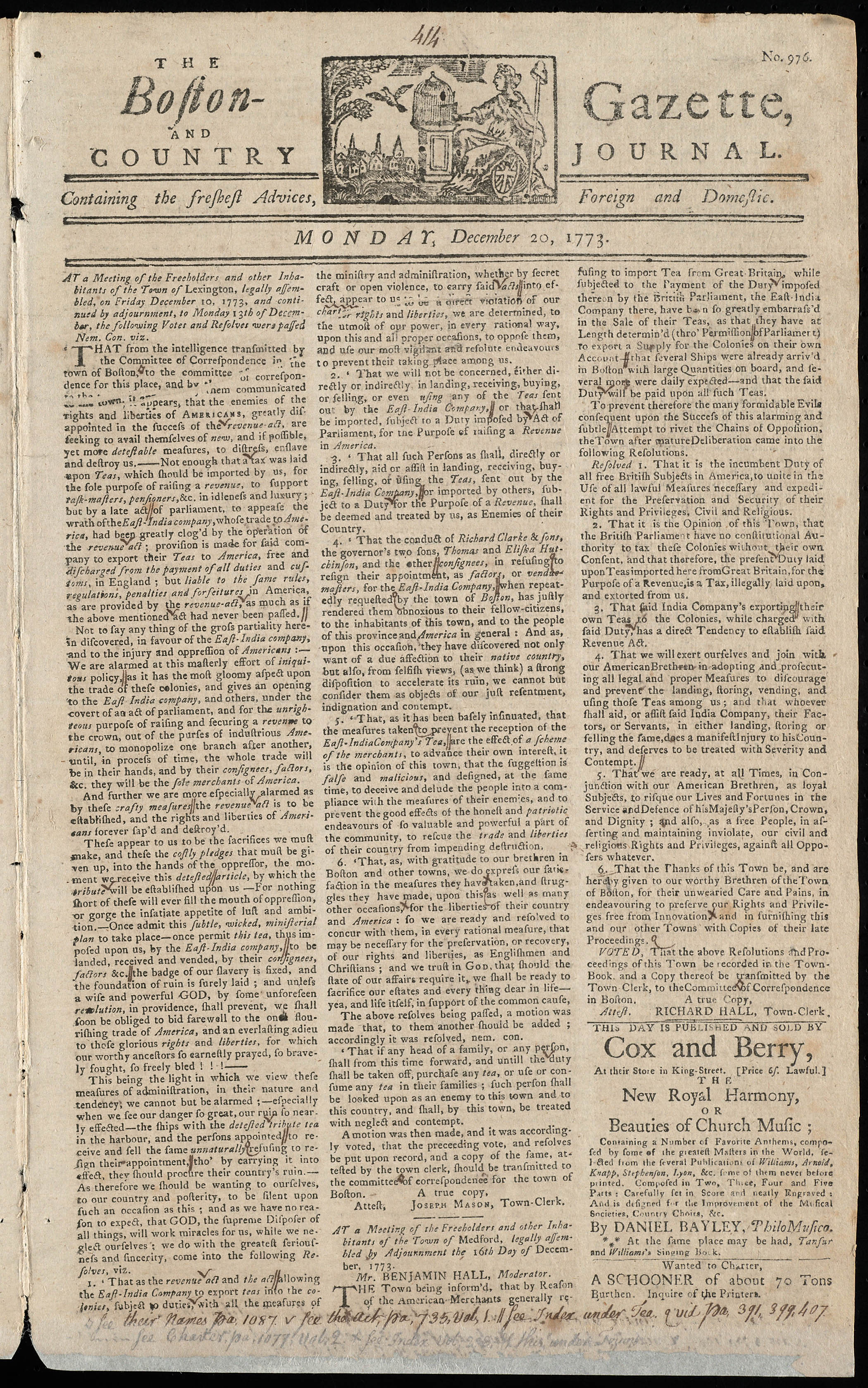 The Annotated Newspapers Of Harbottle Dorr The Boston Gazette And