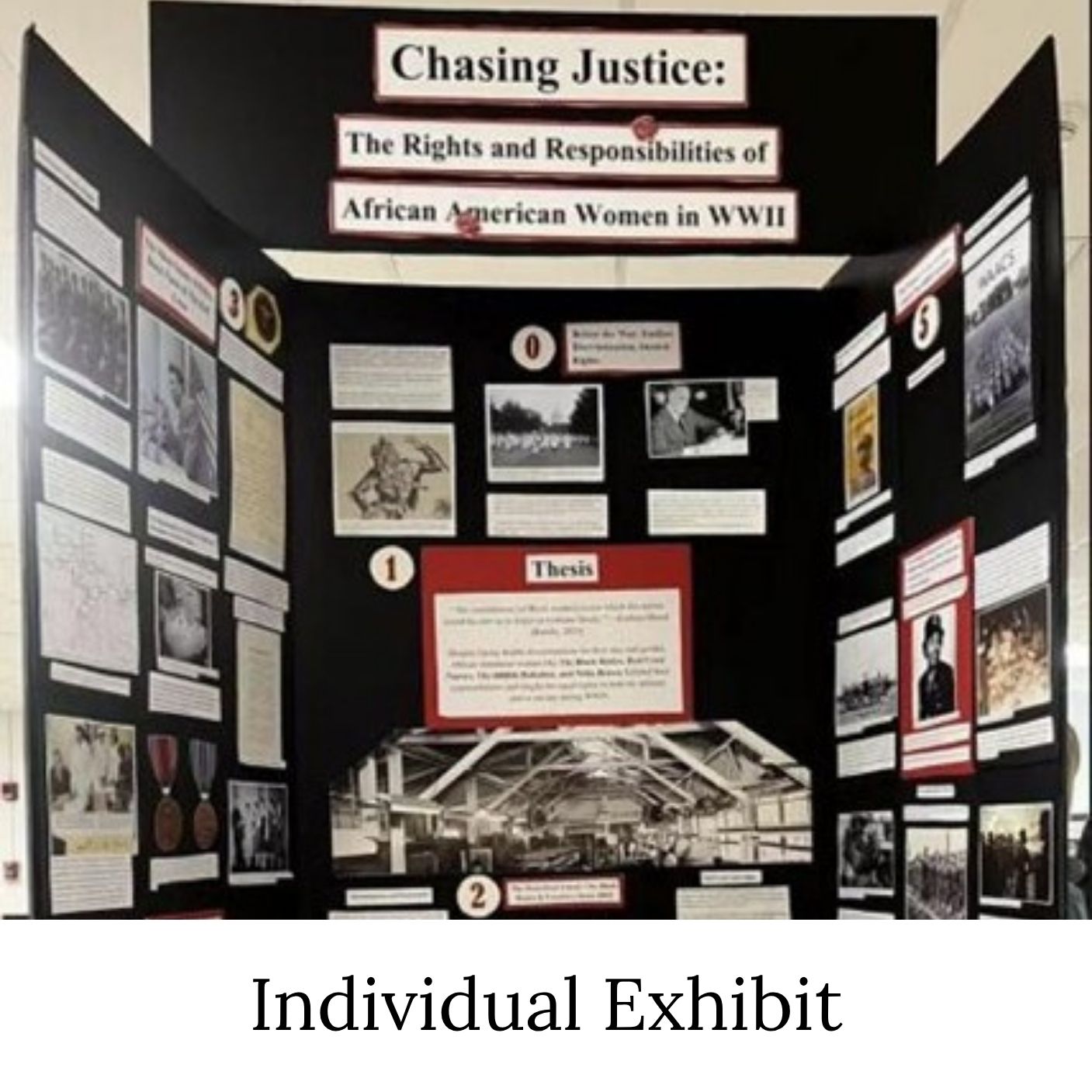 Photo of a three-sided exhibit board titled 