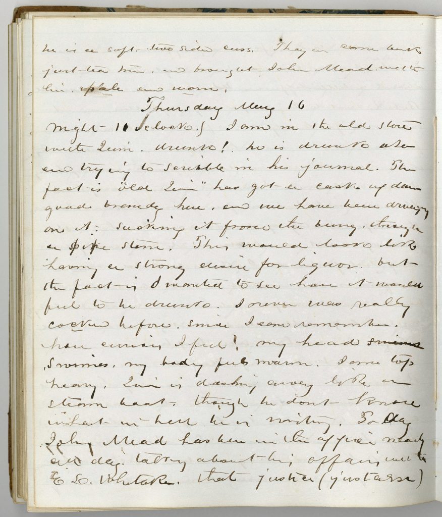 handwritten page of diary showing entry for Thursday, May 16