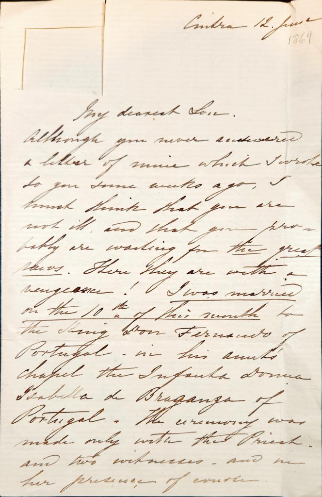 Color photograph of a black-ink handwritten letter on paper discolored with age. 