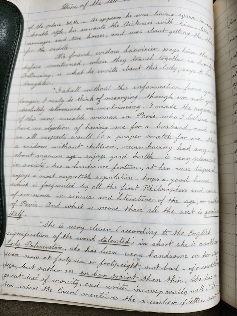 A color photograph of a lined journal page with very neat cursive handwriting on it. The quote above is towards the bottom of the page. 