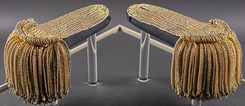 Epaulets worn by George Washington Woven gilt lame, yellow silk, white silk