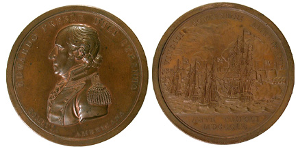 Comitia Americana medal, Edward Preble before Tripoli 1804 Copper medal