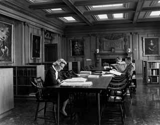 Researchers in Ellis Hall, Massachusetts Historical Society Photograph