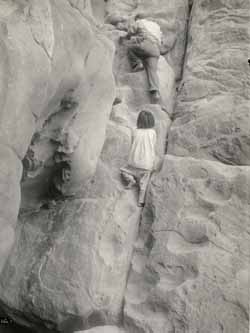 Two unidentified people free climbing Platinotype photograph