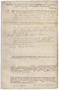 Warrant for the arrest of Ann Grafton, Cuffee and Quoma, 12 July 1748 