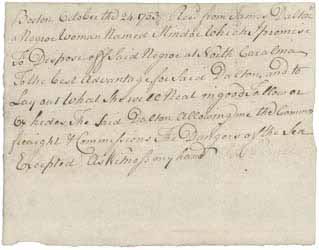 Receipt and agreement from James Dalton and signed by Thomas Prince relating to Mindoe (an enslaved person), 24 October 1753 