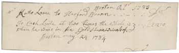 Receipt from Katho Lame to Harford [Hartford] Broom, October 1783 - 24 May 1784 