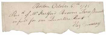 Receipt from Elizabeth Fennecy to Hartford Broom, 6 October 1785 