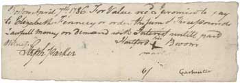 Promissory note from Hartford Broom to Elizabeth Fennecy, 7 April 1786 