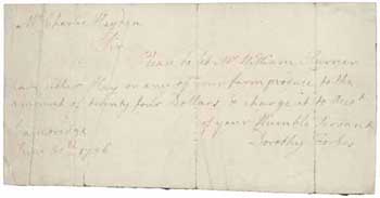 Note from Dorothy Forbes to Charles Hayden, 30 June 1786 