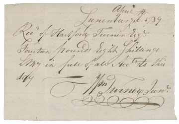 Receipt from William Turner, Jr. to Hartford Turner, 6 April 1789 