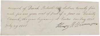 Receipt from Henry K. Stevenson to Dinah Roberts, 29 July 1806 