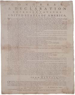 In Congress, July 4, 1776. A Declaration by the Representatives of the United States of America, in General Congress Assembled Broadside