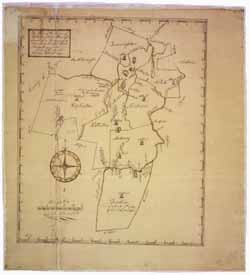 Manuscript plan of the town of Holliston, 12 February 1793 Pen and ink and watercolor