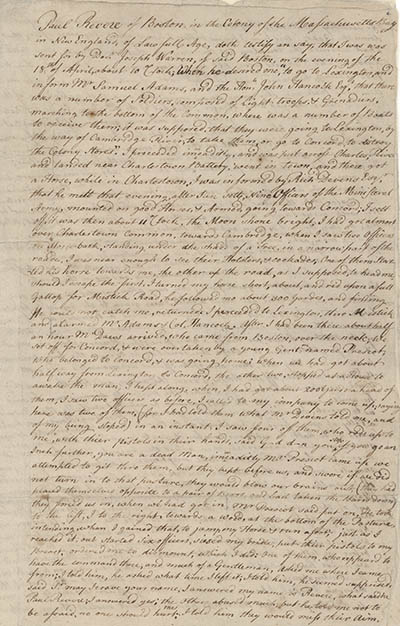 Paul Revere`s deposition, fair copy, circa 1775 