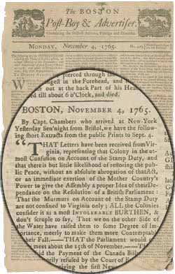 Boston, November 4, 1765. By Capt. Chambers who arrived at New-York Yesterday ... 