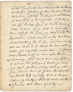 John Rowe diary 1, 18-19 January 1765, page 74 