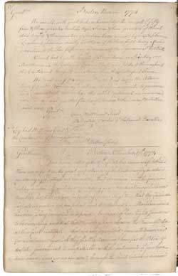 Letter from James Warren of the Boston Committee of Donations to the Committee of Correspondence for Middletown, Connecticut, (copy in letterbook volume 1), 17 November 1774, pages 58-61 