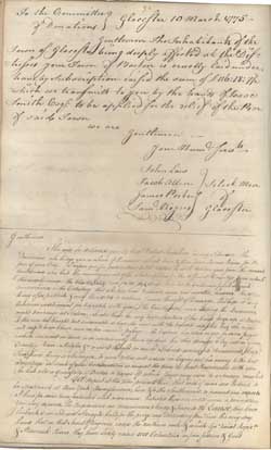 Letter from William Black of the Committee of Correspondence, James River County, Virginia, to the Boston Committee of Donations (copy in letterbook volume 2), 22 December 1774, pages 94-95 