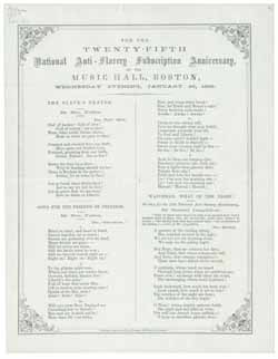 For the Twenty-Fifth National Anti-Slavery Subscription Anniversary, at the Music Hall, Boston, Wednesday Evening, January 26, 1859 Broadside