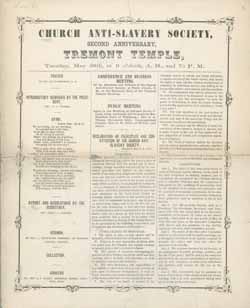 Church Anti-Slavery Society, Second Anniversary, Tremont Temple ... Broadside