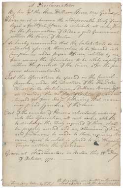 Proclamation by General William Howe (manuscript copy), 28 October 1775 