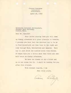 Letter from Calvin Coolidge to Leverett Saltonstall, 28 April 1932 