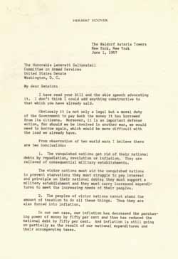 Letter from Herbert Hoover to Leverett Saltonstall, 1 June 1957 