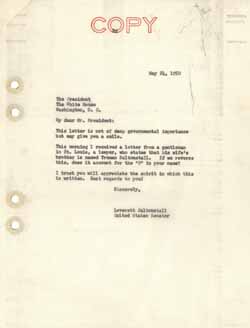 Letter from Leverett Saltonstall to Harry Truman, 24 May 1950 