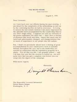 Letter from Dwight Eisenhower to Leverett Saltonstall, 9 August 1956 