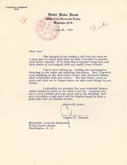 Letter from Lyndon Johnson to Leverett Saltonstall, 28 July 1955 