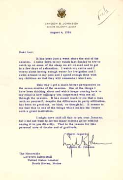 Letter from Lyndon Johnson to Leverett Saltonstall, 4 August 1956 