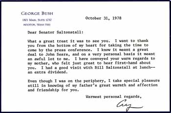 Letter from George H.W. Bush to Leverett Saltonstall, 31 October 1978 