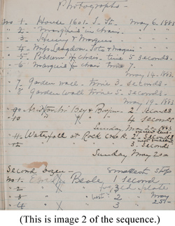 Notebook with lists of photographs by Marian Hooper Adams, 1883-1885 