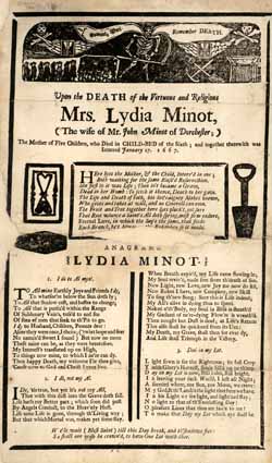 Upon the Death of the Virtuous and Religious Mrs. Lydia Minot Broadside