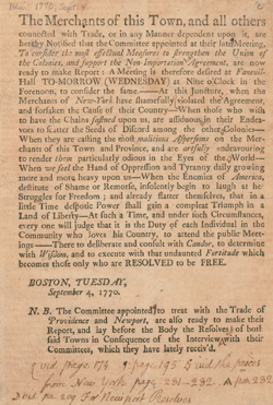 The Merchants of this Town, and all others connected with Trade, 4 September 1770 Broadside