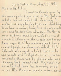 Letter from Helen Keller to George Ellis, 17 April 1891 Manuscript