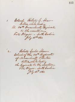 Draft inscriptions for the Shaw Memorial (letterbook copy) by Edward Atkinson, circa 24 June 1892 Manuscript