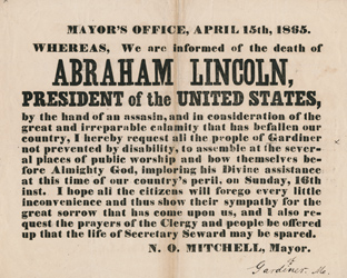 Mayor`s Office, April 15th, 1865 Broadside