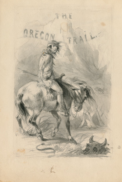 Sketch for the Frontispiece of The California and Oregon Trail [Native American on horseback seen from the side] Drawings